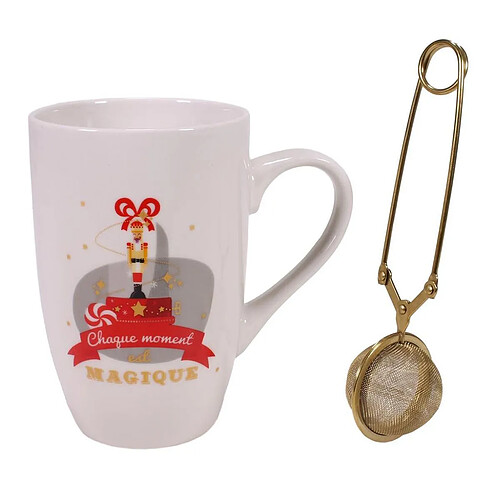 The Home Deco Factory Mug avec Infuseur Noël 30cl Blanc & Or