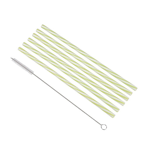 Homea Lot de 6 Pailles & Brosse Réutilisables 23cm Vert