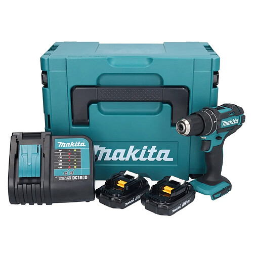 Makita DHP 482 SYJ Perceuse-visseuse à percussion sans fil 18 V 62 Nm + 2x batterie 1,5 Ah + chargeur + Makpac