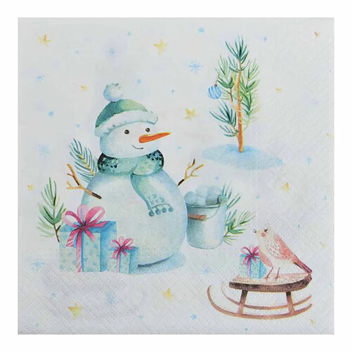 Homea Lot de 20 Serviettes en Papier Bonhomme de Neige 33x33cm Blanc