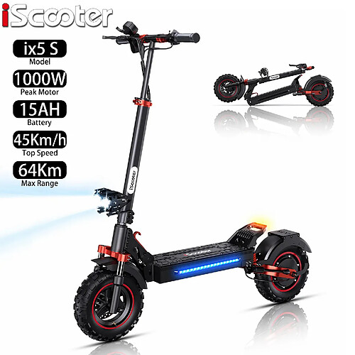 Trottinette électrique Pliable iScooter ix5S 11" Moteur 1000W 48V 15AH Max Autonomie 64Km Noir