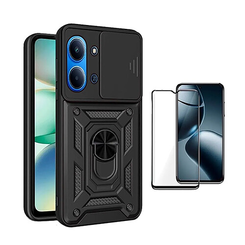 Kit De Film En Verre Trempé À Coque Complète 5D + Couvercle Coulissant De Défenseur Militaire Magnétique PHONECARE Pour Xiaomi Redmi 15C 4G - Noir