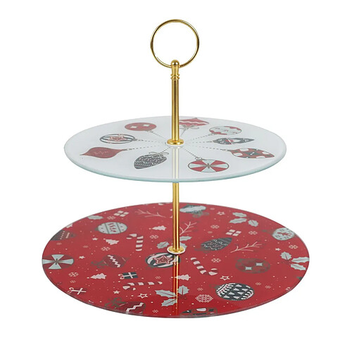 The Home Deco Factory Plateau de Présentation 2 Étages Noël 25cm Rouge