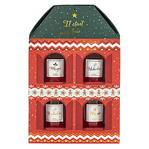 The Home Deco Factory Coffret 4 Bougies Parfumées Maison Noël 18cm Rouge