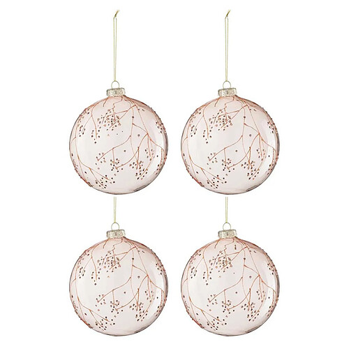 Paris Prix Lot de 4 Boules de Noël Branches 12cm Rose