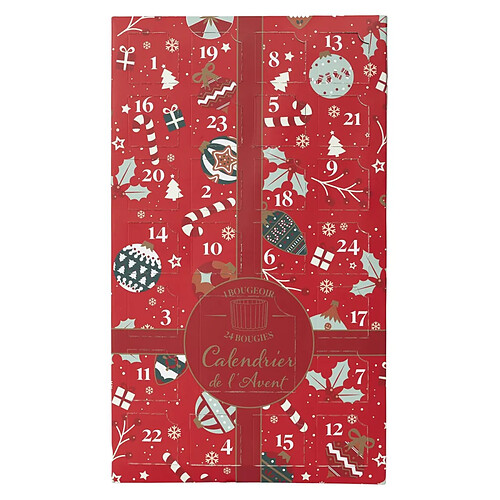 The Home Deco Factory Calendrier de l'Avent 24 Bougies Parfumées & Photophore Noël 37cm Rouge