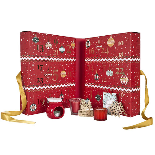 The Home Deco Factory Calendrier de l'Avent Bougies & Surprises Noël 33cm Rouge