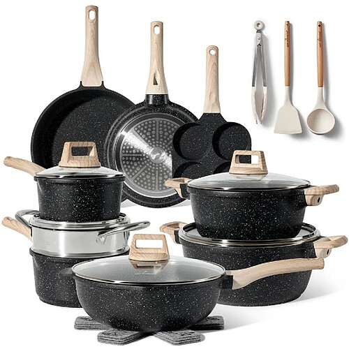 Batterie de cuisine 21 pièces Antiadhésif en Granit noir - Tous feux dont induction Just perfecto JL-722