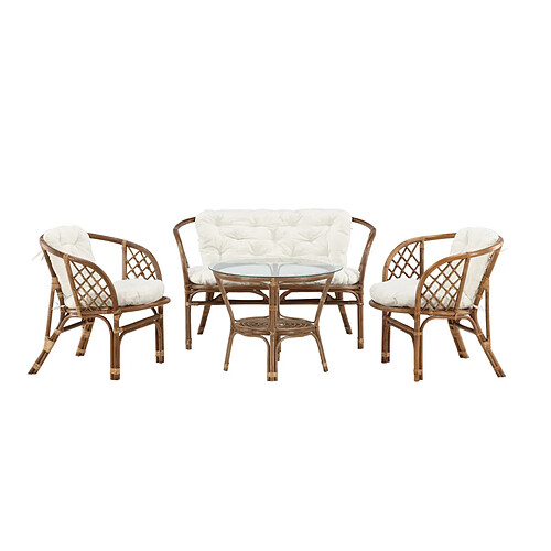 Paris Prix Salon de Jardin 4 Places en Rotin Wera 115cm Naturel