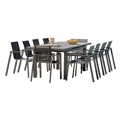 Paris prix salon de jardin table + 10 fauteuils - Gris anthracite