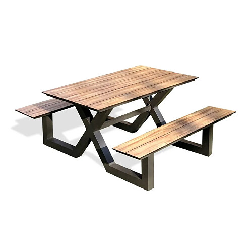Paris prix table de jardin avec 2 bancs - Gris anthracite