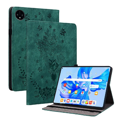 Étui pour tablette Huawei MatePad Pro 11 (2022) , cuir gaufré, motif papillon et rose - Vert
