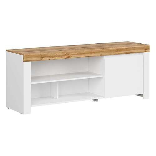 Pegane Meuble TV bas 1 porte - Blanc chêne