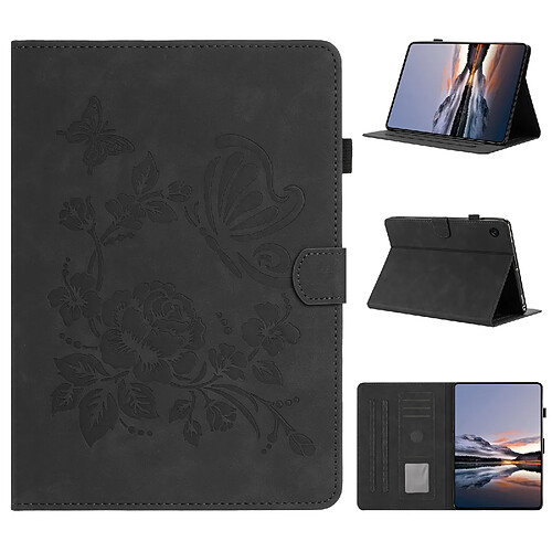Étui pour tablette en cuir gaufré à motif papillon et fleur pour Samsung Galaxy Tab A8 2021-Noir