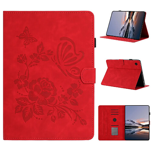 Étui pour tablette en cuir gaufré à motif papillon et fleur pour Samsung Galaxy Tab A11/A9-Rouge