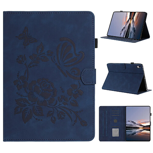 Étui pour tablette en cuir gaufré à motif papillon et fleur pour Samsung Galaxy Tab S11-Bleu