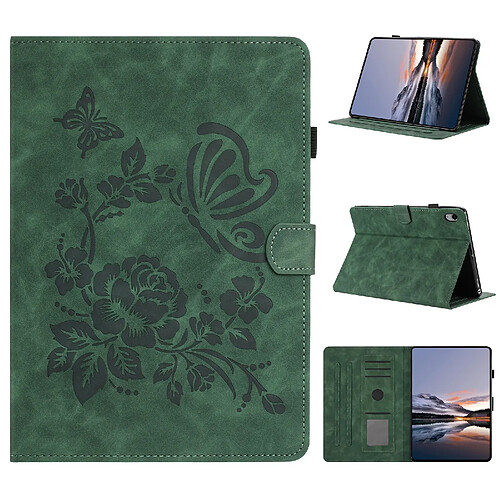 Étui pour tablette en cuir gaufré à motif papillon et fleur pour Samsung Galaxy Tab S11-Vert