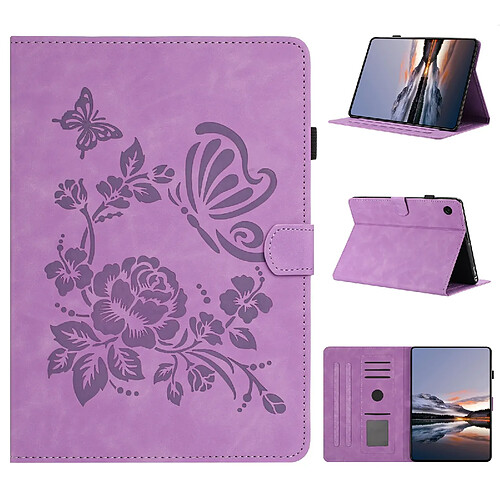 Étui pour tablette en cuir gaufré à motif papillon et fleur pour Samsung Galaxy Tab A11/A9-Violet