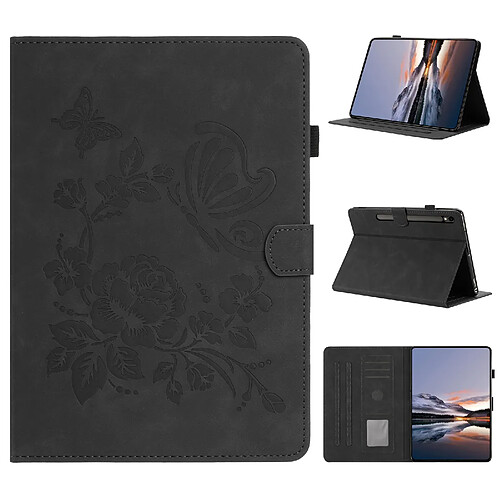 Étui pour tablette en cuir gaufré à motif papillon et fleur pour Samsung Galaxy Tab S10 Lite-Noir