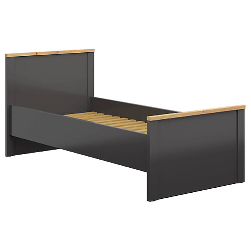 Pegane Lit 90x200 Lit 1 place coloris Gris graphite/Chêne artisan - Longueur 207 x Profondeur 100,5 x Hauteur 95 cm