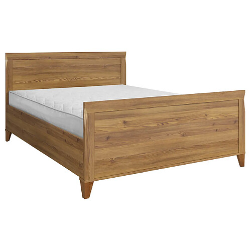 Pegane Lit adule double 140x200 lit 2 places coloris Mélèze doré - Longueur 204,5 x Profondeur 145,5 x Hauteur 78,5-102,5 cm