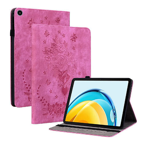 Étui pour tablette Huawei MatePad SE 10.4 , cuir gaufré, motif papillon et rose - Fuchsia
