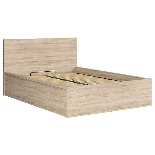 Pegane Lit adule 140x200 Lit coffre 2 places avec sommier et rangement, coloris chêne Sonoma - Longueur 204,5 x Profondeur 149 x Hauteur 95/40,5 cm