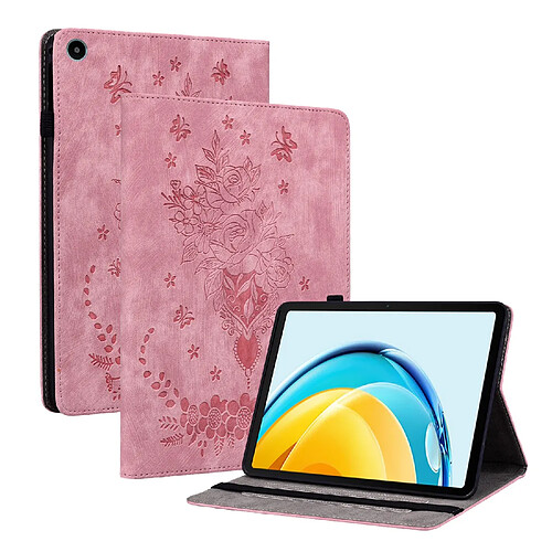 Étui pour tablette Huawei MatePad SE 10.4 , cuir gaufré, motif papillon et rose - Rose
