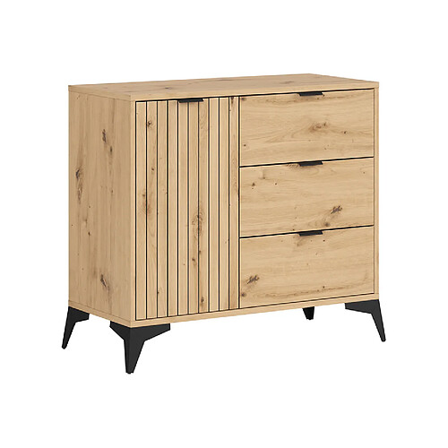 Pegane Commode 1 porte 3 tiroirs - Chêne