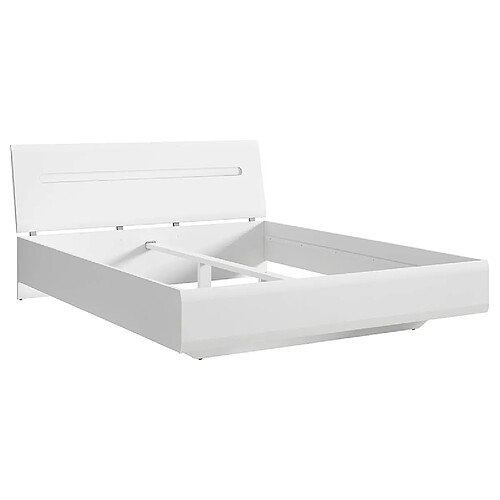 Pegane Lit adulte 160 x 200 lit double, coloris Blanc/Blanc haute brillance - Longueur 214 x Profondeur 165 x Hauteur 35-86 cm