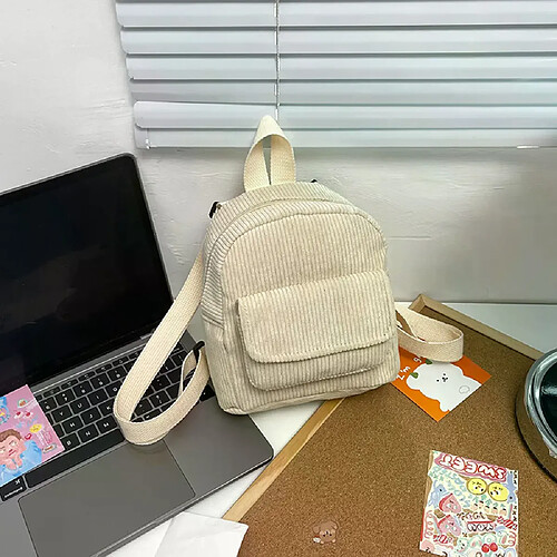 Mini sac à dos tendance pour femme, couleur unie, en velours côtelé, petit sac à dos décontracté et simple, idéal pour les étudiantes et les voyages (collection 2022).~00488