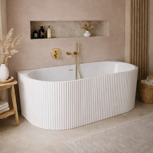 OTITEC Baignoire îlot avec vidage – 150 x 75 cm – Blanc brillant rainuré – BELLA