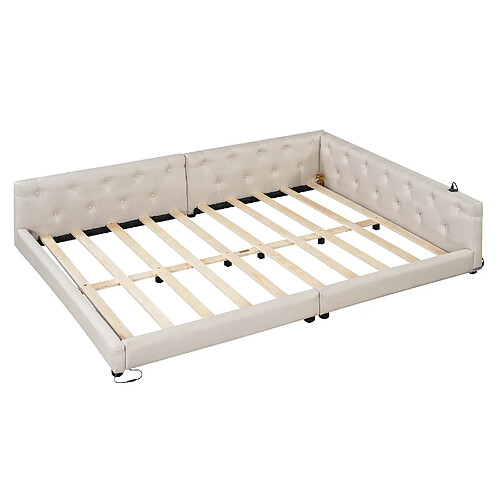 STILVORA Lit de jour en lin avec LED 140x200 cm, Beige