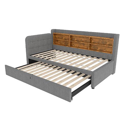 STILVORA Lit de jour en lin avec lit gigogne 90x200 cm, Gris