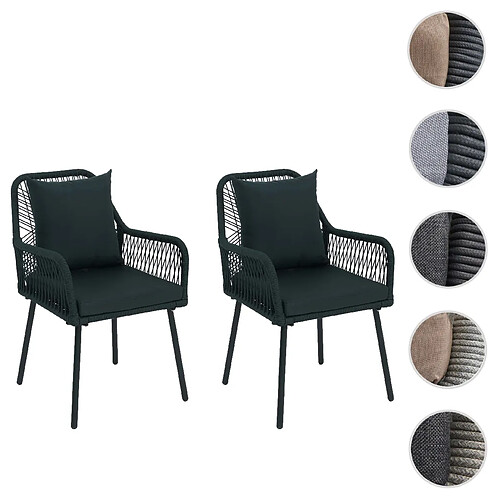 Mendler Lot de 2 chaises de jardin HWC-O12, coussins d'assise/de dossier d'extérieur, tressage en corde d'aluminium ~ vert, revêtement vert