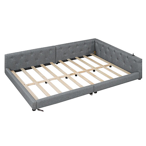 STILVORA Lit de jour en lin avec LED et USB/Type-C 140x200 cm, Gris