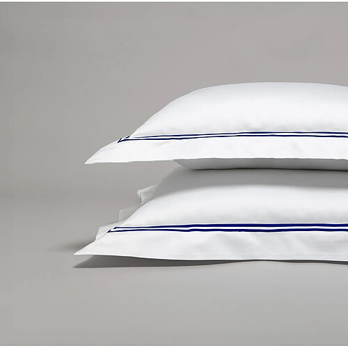 Cotton & Co Taie d'oreiller en satin de coton égyptien 320 fils double bourdon bleu
