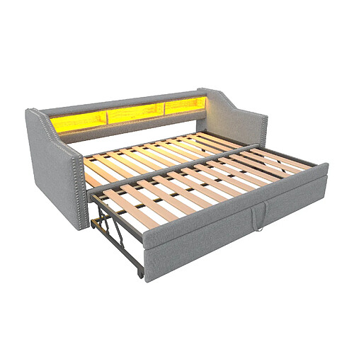 STILVORA Canapé-lit en toile de jute avec LED et USB 90/180 x 190 cm, Gris clair