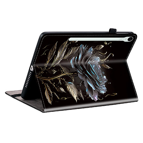 Housse pour Samsung Galaxy Tab S9 FE Motif Floral avec Support et Porte-Stylet TPU Souple, Noir
