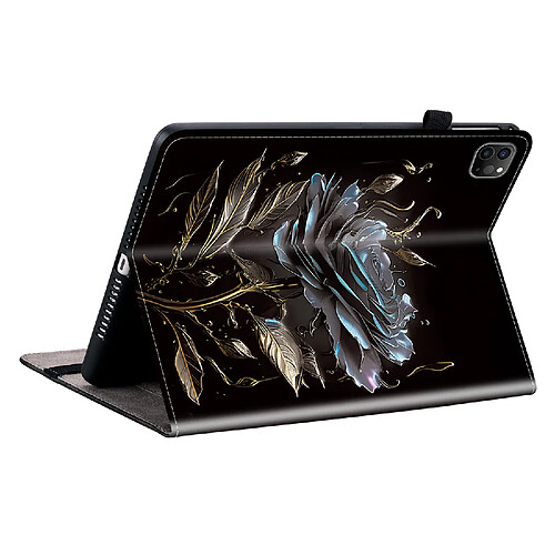 Housse pour iPad Pro 11 2021 Motif Floral avec Support et Porte-Stylet TPU Souple, Noir