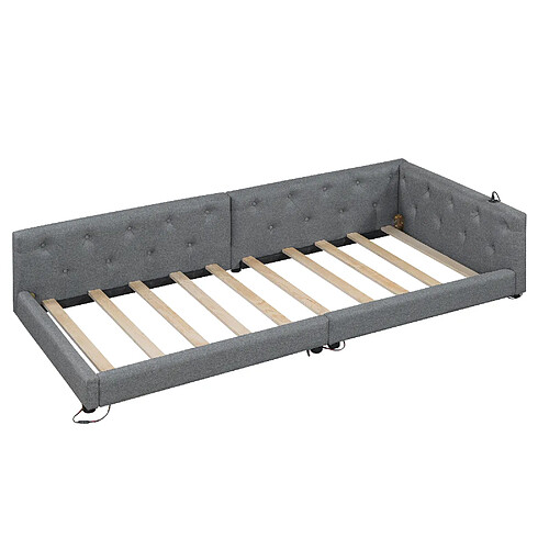STILVORA Lit de jour en lin avec LED 90x200 cm, Gris