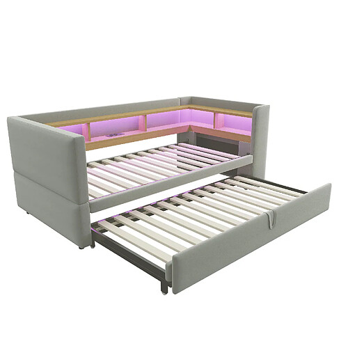 STILVORA Canapé-lit en flanellette avec LED et prises 90/180 x 190 cm, Gris clair