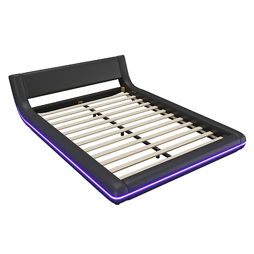 STILVORA Lit au sol en PU avec éclairage LED 140 x 200 cm, Noir