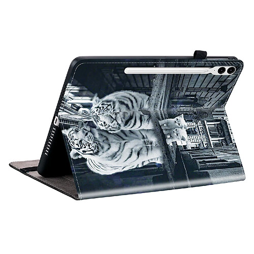 Housse pour Samsung Galaxy Tab S9 FE Plus Motif Floral avec Support et Porte-Stylet TPU Souple, Noir Blanc