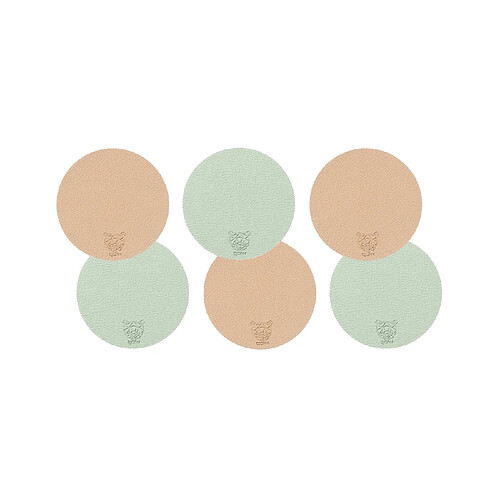 Bjorn Sous-verre rond réversible - 6 pièces - Cuir recyclé rose pâle et vert pâle