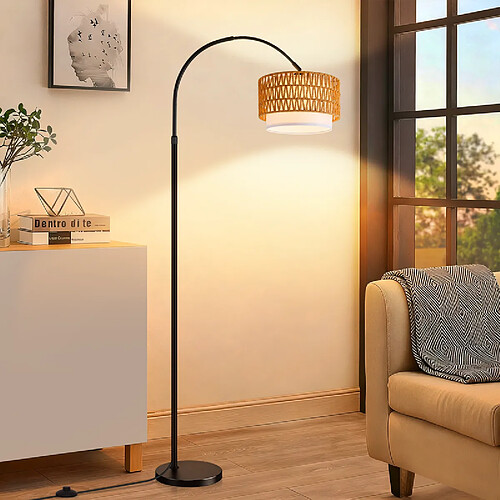 Nettlife Lampadaire arqué rotin bohème - Noir