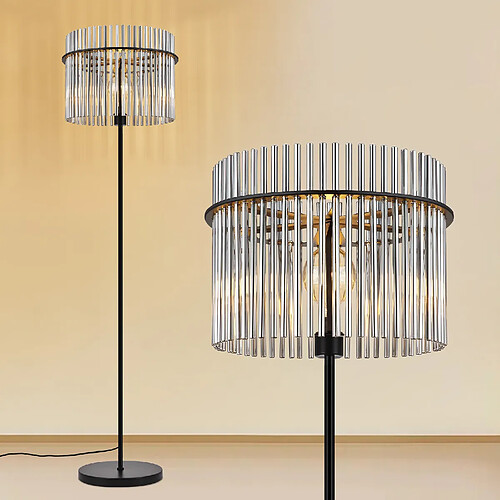Nettlife Lampadaire métal verre - Noir