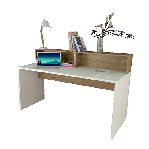 Pegane Table de bureau d'ordinateur coloris Blanc/chêne