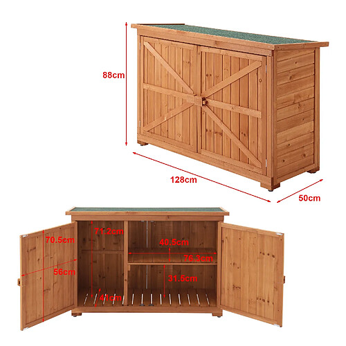 Helloshop26 Coffre de rangement extérieur à 2 portes range-bûches en sapin 88 x 128 x 50 cm 03_0006814