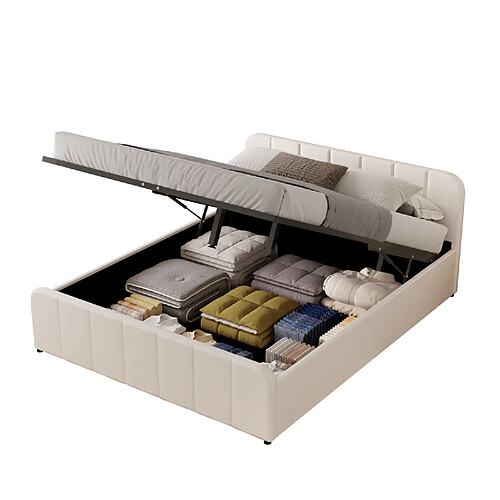 Concept Usine Lit coffre 140x190cm en velours beige TAMPA
